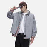 DAXUEN light grey contrasting corduroy collar boxy jacket