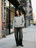 DAXUEN light grey contrasting corduroy collar boxy jacket — model photo