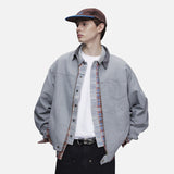 DAXUEN light grey contrasting corduroy collar boxy jacket