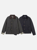 DAXUEN dark navy blue relaxed-fit jacket with corduroy collar
