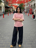 DAXUEN Short-sleeved crew-neck T-shirt with contrasting panels — model photo