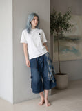 DAXUEN white contrasting letter embroidered crew neck T-shirt — model photo