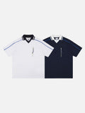 DAXUEN white and navy contrasting piped V-neck polo shirt