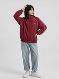 DAXUEN dark red oversized contrasting-plaid lined jacket — model photo