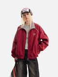 DAXUEN dark red oversized contrasting-plaid lined jacket