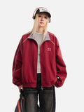 DAXUEN dark red oversized contrasting-plaid lined jacket