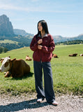 DAXUEN dark red oversized contrasting-plaid lined jacket — model photo
