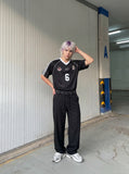 DAXUEN black and white contrasting polka dot wide-leg pants — model photo