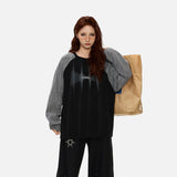 DAXUEN solid colour contrasting textured sleeve long-sleeve top