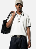 DAXUEN black contrasting trim knit polo shirt