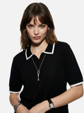 DAXUEN black contrasting trim knit polo shirt