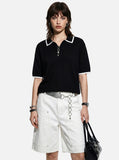 DAXUEN black contrasting trim knit polo shirt