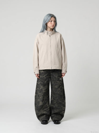 DAXUEN navy bomber jacket with convertible collar — model photo