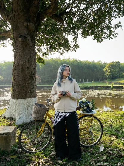 DAXUEN navy bomber jacket with convertible collar — model photo