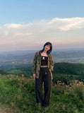 DAXUEN Black convertible wide-leg cargo pants — model photo