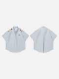 DAXUEN Short-sleeved loose-fitting collared shirt with dog embroidery