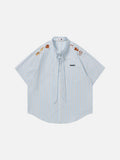 DAXUEN Short-sleeved loose-fitting collared shirt with dog embroidery