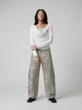 DAXUEN Cowl neck long sleeve top with layered design — model photo
