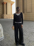 DAXUEN Cowl neck long sleeve top with layered design — model photo