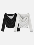 DAXUEN Cowl neck long sleeve top with layered design
