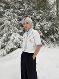 DAXUEN Crayon print short-sleeved collared shirt — model photo