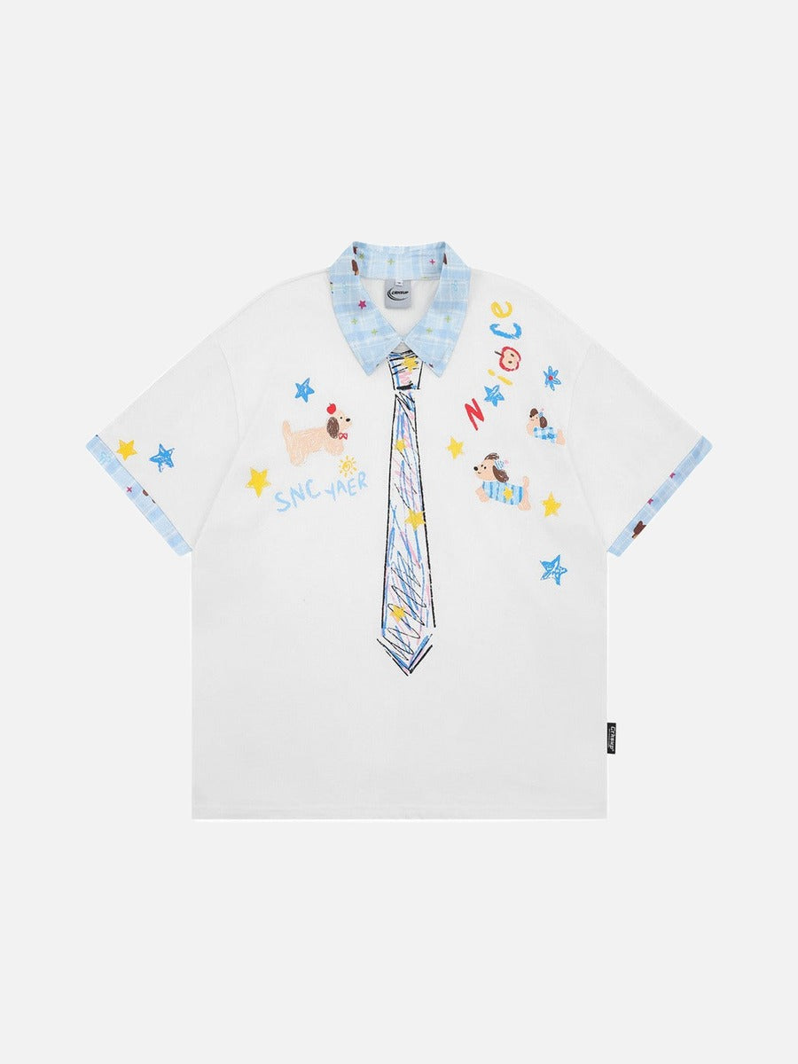 DAXUEN Crayon print short-sleeved collared shirt