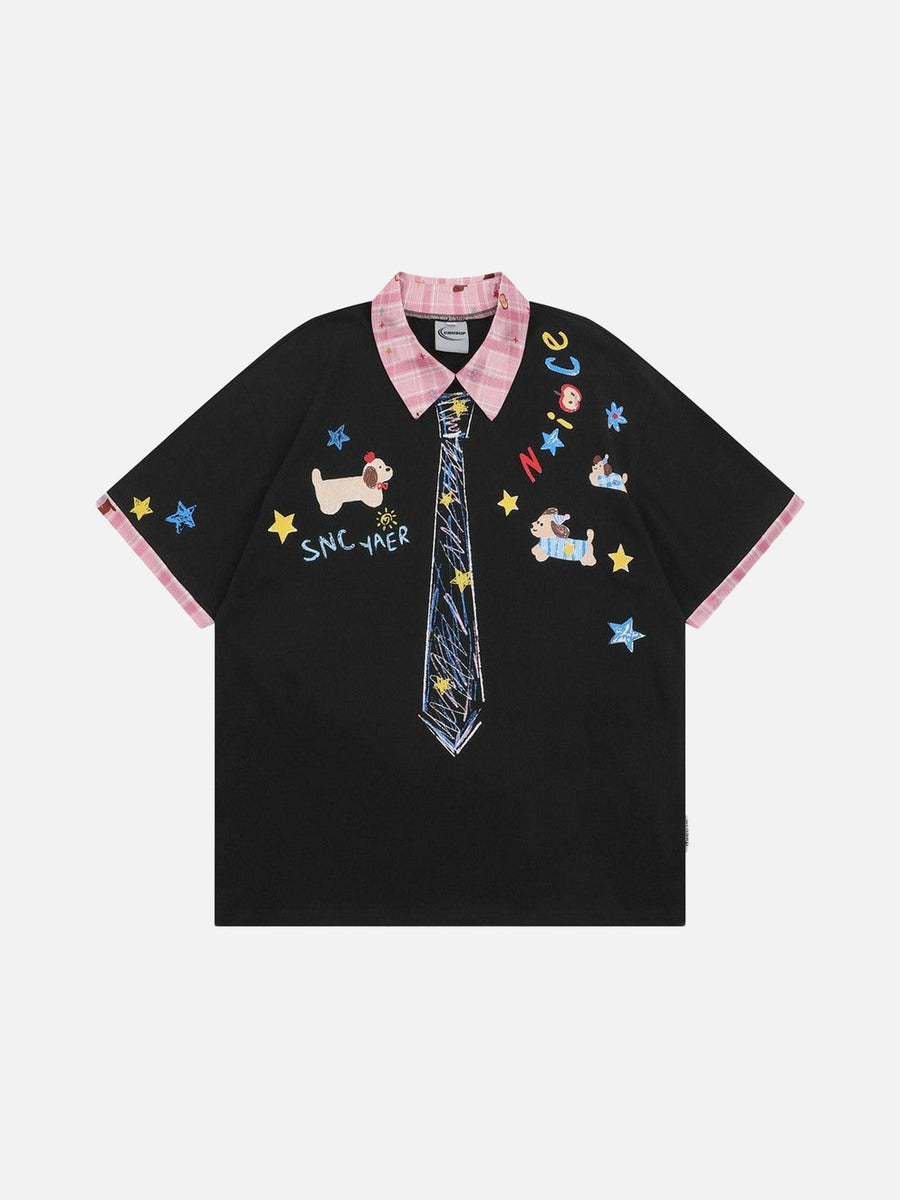 DAXUEN Crayon print short-sleeved collared shirt
