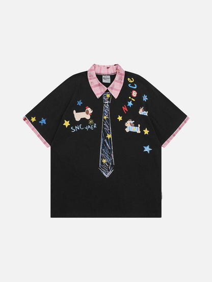DAXUEN Crayon print short-sleeved collared shirt