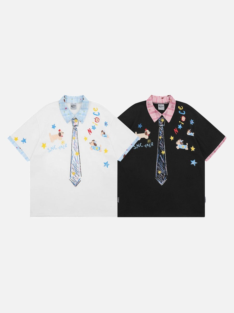 DAXUEN Crayon print short-sleeved collared shirt