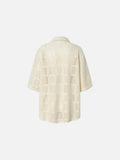 DAXUEN Cream crochet button-down shirt with short sleeves