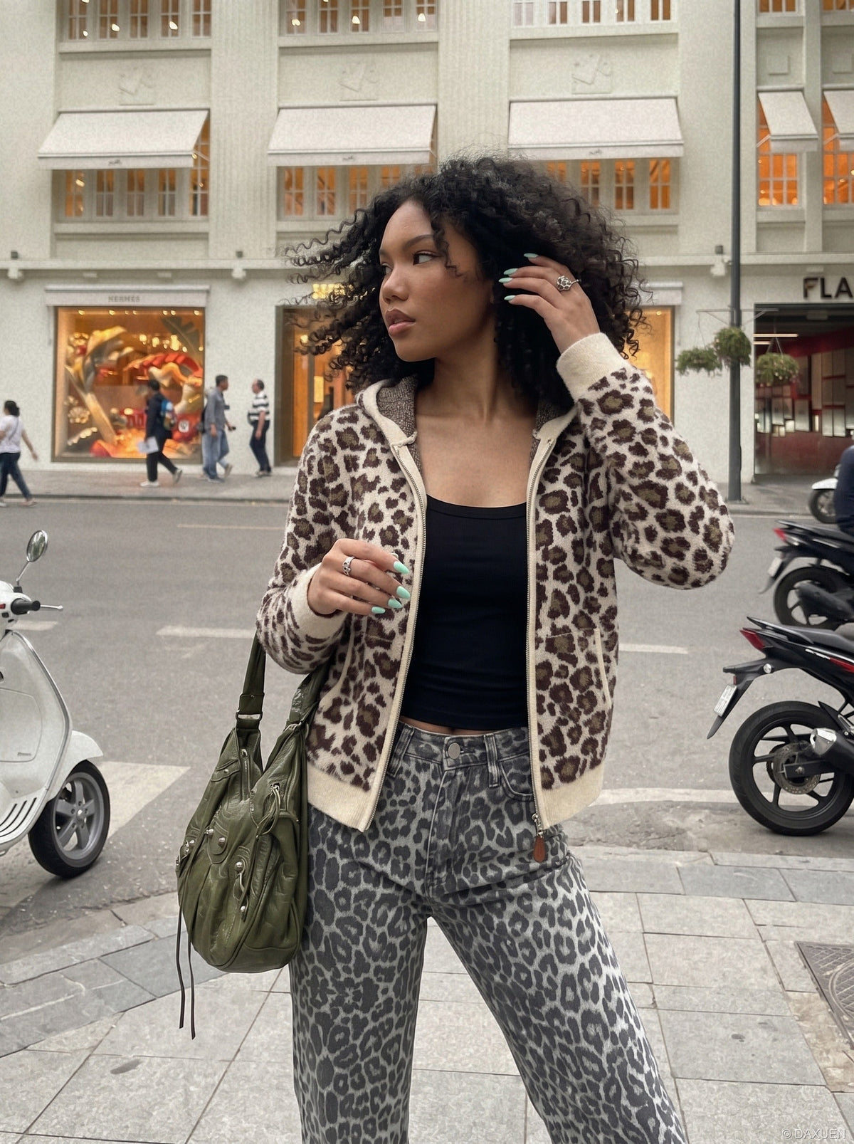 Cream Leopard Print Hooded Cardigan