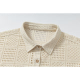 DAXUEN cream open-knit geometric short-sleeved shirt