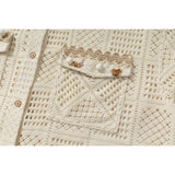 DAXUEN cream open-knit geometric short-sleeved shirt