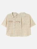 DAXUEN cream open-knit geometric short-sleeved shirt
