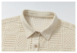 DAXUEN cream open-knit geometric short-sleeved shirt