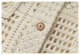 DAXUEN cream open-knit geometric short-sleeved shirt