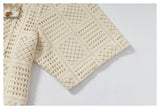 DAXUEN cream open-knit geometric short-sleeved shirt