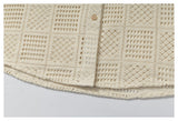 DAXUEN cream open-knit geometric short-sleeved shirt