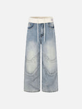 DAXUEN light blue relaxed wide-leg denim jeans with cream ribbed waistband