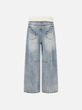 DAXUEN light blue relaxed wide-leg denim jeans with cream ribbed waistband