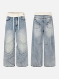 DAXUEN light blue relaxed wide-leg denim jeans with cream ribbed waistband