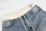 DAXUEN light blue relaxed wide-leg denim jeans with cream ribbed waistband