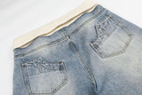 DAXUEN light blue relaxed wide-leg denim jeans with cream ribbed waistband