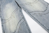 DAXUEN light blue relaxed wide-leg denim jeans with cream ribbed waistband