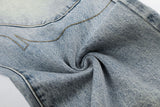 DAXUEN light blue relaxed wide-leg denim jeans with cream ribbed waistband