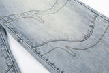 DAXUEN light blue relaxed wide-leg denim jeans with cream ribbed waistband