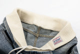 DAXUEN light blue relaxed wide-leg denim jeans with cream ribbed waistband