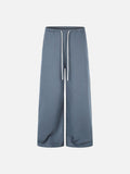 DAXUEN light blue distressed wide-leg denim jeans with cream ribbed waistband
