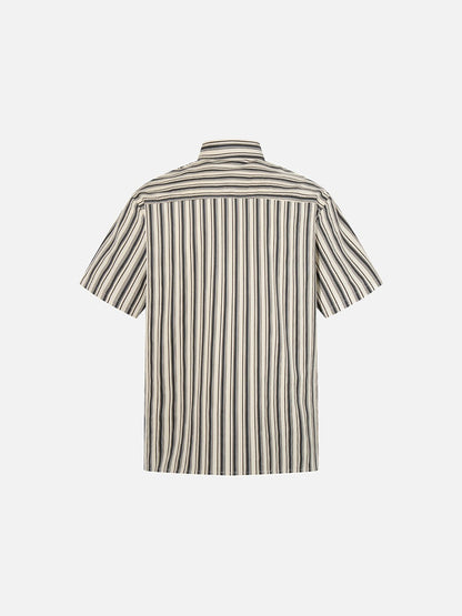 DAXUEN Cream vertical stripe short-sleeved button-up shirt