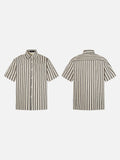 DAXUEN Cream vertical stripe short-sleeved button-up shirt